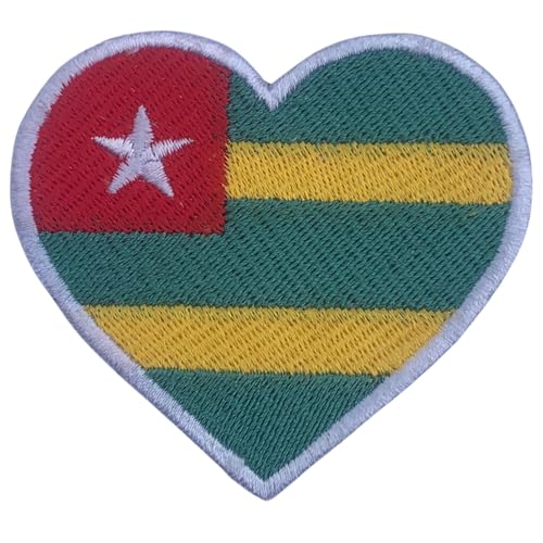BeBuz Alle Länder Gestickte Herz Flagge Patches - Aufbügeln/Aufnähen Nationale Emblem Applikation - Stoff Reparatur Taktische Militär Abzeichen für Jacke, Hut, Rucksack, DIY Handwerk (Togo) von Be Buz