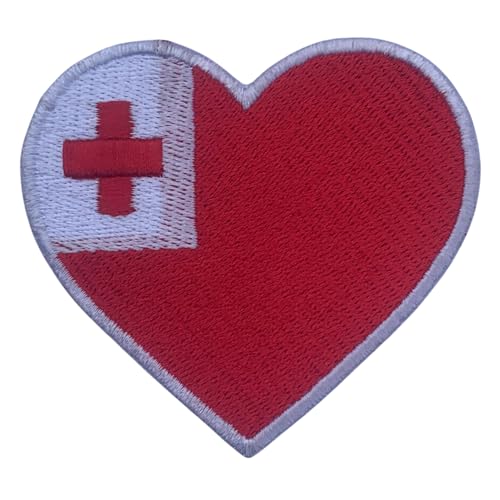 BeBuz Alle Länder Gestickte Herz Flagge Patches - Aufbügeln/Aufnähen Nationale Emblem Applikation - Stoff Reparatur Taktische Militär Abzeichen für Jacke, Hut, Rucksack, DIY Handwerk (Tonga) von Be Buz