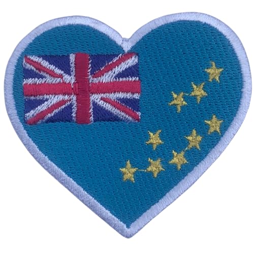 BeBuz Alle Länder Gestickte Herz Flagge Patches - Aufbügeln/Aufnähen Nationale Emblem Applikation - Stoff Reparatur Taktische Militär Abzeichen für Jacke, Hut, Rucksack, DIY Handwerk (Tuvalu) von Be Buz