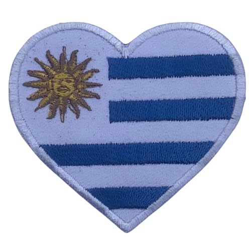 BeBuz Alle Länder Gestickte Herz Flagge Patches - Aufbügeln/Aufnähen Nationale Emblem Applikation - Stoff Reparatur Taktische Militär Abzeichen für Jacke, Hut, Rucksack, DIY Handwerk (Uruguay) von Be Buz