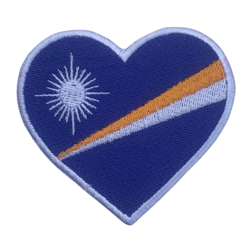 BeBuz Alle Länder Gestickte Herz Flagge Patches - Aufbügeln/Aufnähen Nationale Emblem Applikation - Stoff Reparatur Taktische Militär Abzeichen für Jacke, Hut, Rucksack, DIY Handwerk (Marshallinseln) von Be Buz