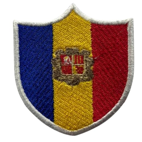 BeBuz Andorra Shield Flag Patch Embroidered Iron Sew On Badge National Emblem Tactical Military Moral Patch for Jackets, Backpacks, Hats, and Clothing 6.3 x 5.5 cm von Be Buz