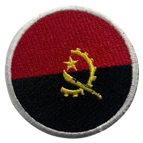 BeBuz Angola Flagge Patch Rund/Kreis 6cm Besticktes Bügelbild Aufbügler Aufnäher Abzeichen Militär Taktisches Emblem Abzeichen für Jacken Rucksäcke Hüte Kleidung von Be Buz