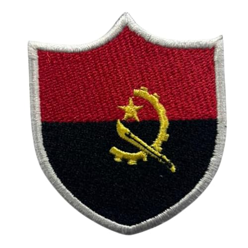 BeBuz Angola Shield Flag Patch Embroidered Iron Sew On Badge National Emblem Tactical Military Moral Patch for Jackets, Backpacks, Hats, and Clothing 6.3 x 5.5 cm von Be Buz