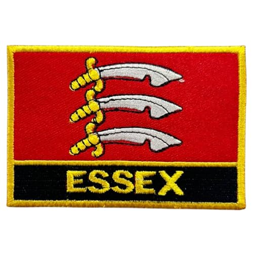 BeBuz Aufnäher mit UK-Flagge 9,5 cm x 6 cm, bestickt, zum Aufbügeln oder Aufnähen, strapazierfähiger Stoff, Applikation für Jacken, Rucksäcke, Hüte und Kleidung (Essex) von Be Buz