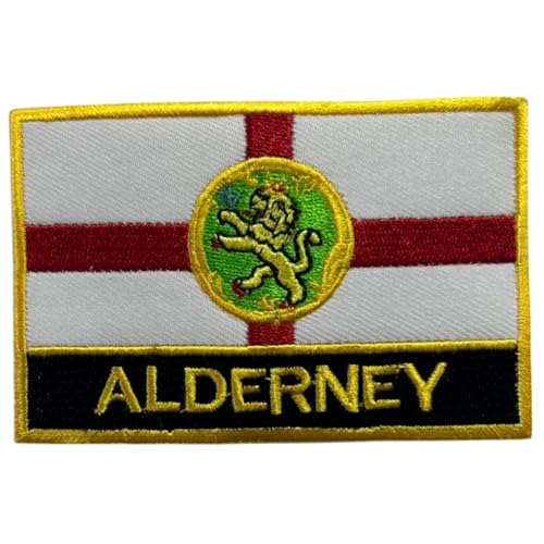 BeBuz Aufnäher mit UK-Flagge von County, 9,5 cm x 6 cm, bestickt, zum Aufbügeln oder Aufnähen, strapazierfähiger Stoff, Applikation für Jacken, Rucksäcke, Hüte und Kleidung (Alderney) von Be Buz