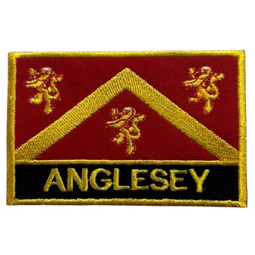 BeBuz Aufnäher mit UK-Flagge von County, 9,5 cm x 6 cm, bestickt, zum Aufbügeln oder Aufnähen, strapazierfähiger Stoff, Applikation für Jacken, Rucksäcke, Hüte und Kleidung (Anglesey) von Be Buz