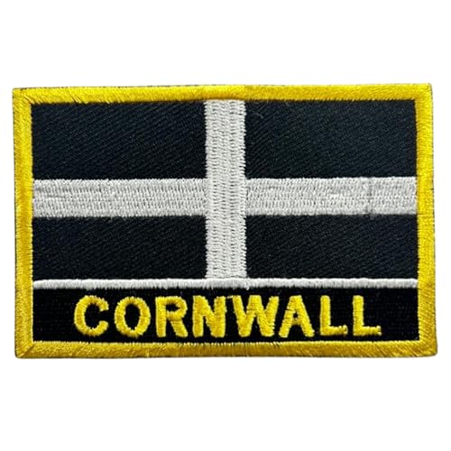 BeBuz Aufnäher mit UK-Flagge von County, 9,5 cm x 6 cm, bestickt, zum Aufbügeln oder Aufnähen, strapazierfähiger Stoff, Applikation für Jacken, Rucksäcke, Hüte und Kleidung (Cornwall) von Be Buz