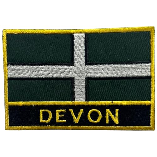 BeBuz Aufnäher mit UK-Flagge von County, 9,5 cm x 6 cm, bestickt, zum Aufbügeln oder Aufnähen, strapazierfähiger Stoff, Applikation für Jacken, Rucksäcke, Hüte und Kleidung (Devon) von Be Buz