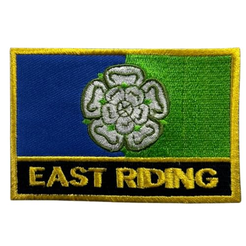 BeBuz Aufnäher mit UK-Flagge von County, 9,5 cm x 6 cm, bestickt, zum Aufbügeln oder Aufnähen, strapazierfähiger Stoff, Applikation für Jacken, Rucksäcke, Hüte und Kleidung (East Riding of Yorkshire) von Be Buz