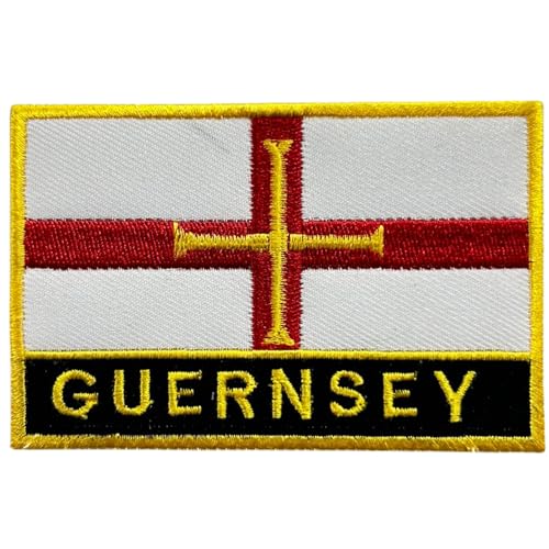 BeBuz Aufnäher mit UK-Flagge von County, 9,5 cm x 6 cm, bestickt, zum Aufbügeln oder Aufnähen, strapazierfähiger Stoff, Applikation für Jacken, Rucksäcke, Hüte und Kleidung (Guernsey) von Be Buz