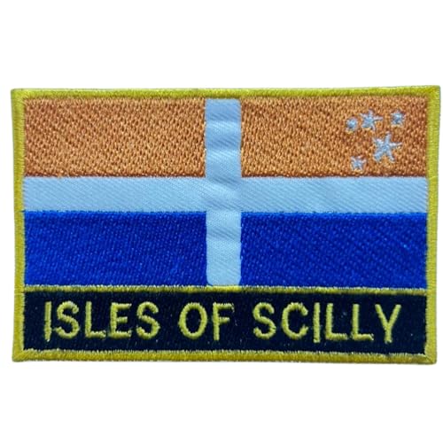 BeBuz Aufnäher mit UK-Flagge von County, 9,5 cm x 6 cm, bestickt, zum Aufbügeln oder Aufnähen, strapazierfähiger Stoff, Applikation für Jacken, Rucksäcke, Hüte und Kleidung (Isles of Scilly) von Be Buz