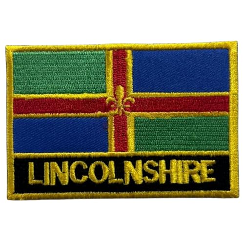 BeBuz Aufnäher mit UK-Flagge von County, 9,5 cm x 6 cm, bestickt, zum Aufbügeln oder Aufnähen, strapazierfähiger Stoff, Applikation für Jacken, Rucksäcke, Hüte und Kleidung (Lincolnshire) von Be Buz
