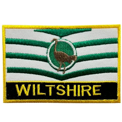 BeBuz Aufnäher mit UK-Flagge von County, 9,5 cm x 6 cm, bestickt, zum Aufbügeln oder Aufnähen, strapazierfähiger Stoff, Applikation für Jacken, Rucksäcke, Hüte und Kleidung (Wiltshire) von Be Buz