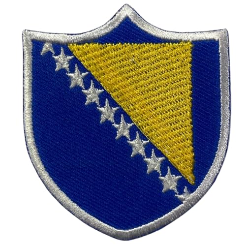BeBuz Bosnien Schild Flagge Patch bestickt Eisen Sew on Badge National Emblem Tactical Military Moral Patch für Jacken, Rucksäcke, Hüte und Kleidung 6,3 x 5,5 cm von Be Buz
