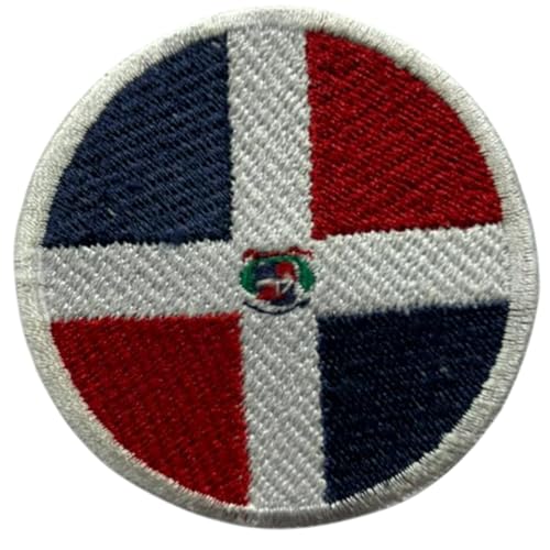 BeBuz Dominikanische Republik Flagge Patch Rund/Kreis 6cm Besticktes Bügelbild Aufbügler Aufnäher Militär Taktisches Emblem Abzeichen für Jacken Rucksäcke Hüte Kleidung von Be Buz