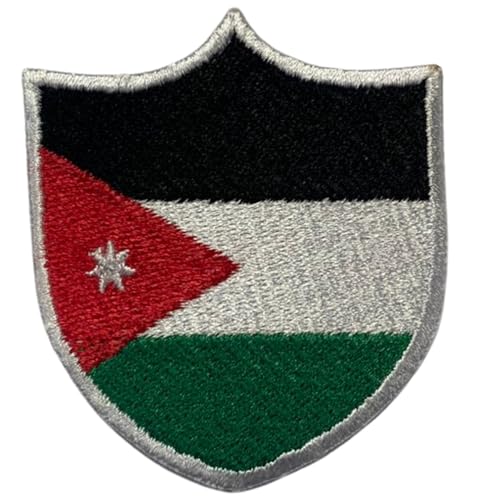 BeBuz Jordan Shield Flag Patch Embroidered Iron Sew On Badge National Emblem Tactical Military Moral Patch for Jackets, Backpacks, Hats, and Clothing 6.3 x 5.5 cm von Be Buz