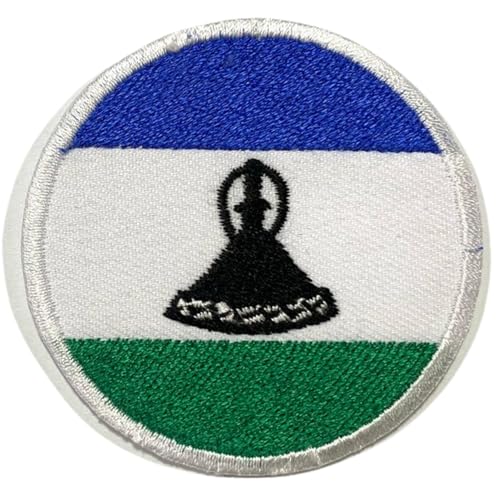 BeBuz Lesotho Flagge Patch Rund/Kreis 6cm Besticktes Bügelbild Aufbügler Aufnäher Abzeichen Militär Taktisches Emblem Abzeichen für Jacken Rucksäcke Hüte Kleidung von Be Buz