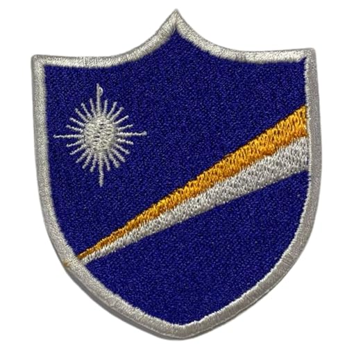 BeBuz Marshallinseln Schild Flagge Patch bestickt Eisen Sew On Badge National Emblem Tactical Military Moral Patch für Jacken, Rucksäcke, Hüte und Kleidung 6,3 x 5,5 cm von Be Buz