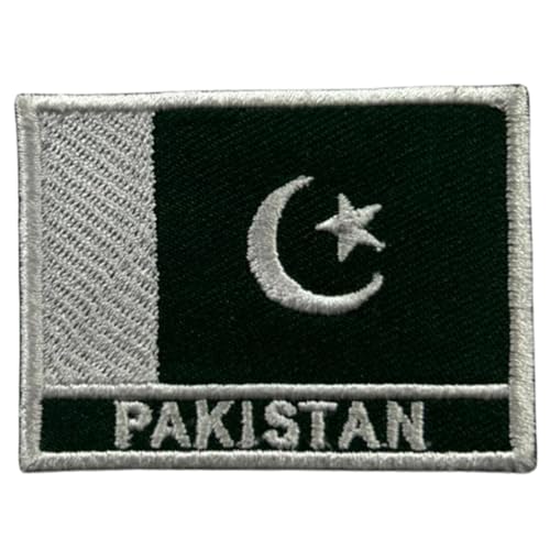 BeBuz Pakistan-Flagge mit Namen, bestickt, zum Aufbügeln oder Aufnähen, Stoffreparaturflicken, taktische Militär-Flicken – Emblem von Be Buz