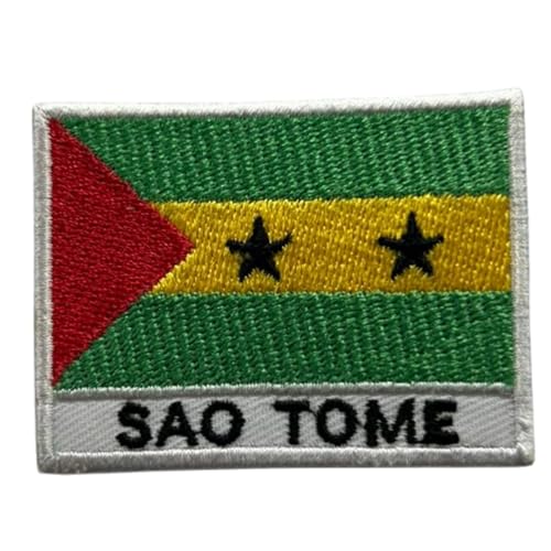 BeBuz Sao Tome-Flagge mit Namen, bestickt, zum Aufbügeln oder Aufnähen, Stoffreparatur-Flicken – Emblem von Be Buz
