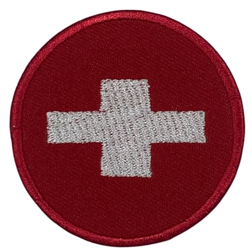 BeBuz Schweiz Flagge Patch Rund/Kreis 6cm Besticktes Bügelbild Aufnäher Aufbügler Aufnäher Militär Taktisches Emblem Abzeichen für Jacken Rucksäcke Hüte Kleidung von Be Buz