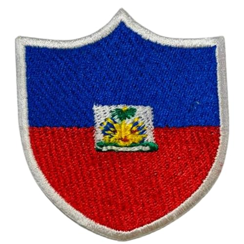 BeBuz Shield Flag Patch Embroidered Iron Sew On Badge National Emblem Tactical Military Moral Patch for Jackets, Backpacks, Hats, and Clothing Haiti 6.3 x 5.5 cm von Be Buz