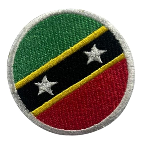 BeBuz St. Kitts und Nevis Flagge Patch Rund/Kreis 6 cm Besticktes Bügelbild Aufbügler Aufbügler Aufbügler Abzeichen Militär Taktisches Emblem Abzeichen für Jacken, Rucksäcke, Hüte und Kleidung von Be Buz