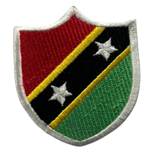 BeBuz St. Kitts und Nevis Schild Flagge Patch bestickt Eisen Sew On Badge National Emblem Tactical Military Moral Patch für Jacken, Rucksäcke, Hüte und Kleidung 6,3 x 5,5 cm von Be Buz