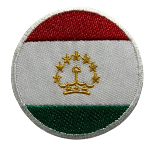 BeBuz Tadschikistan Flagge Patch Rund/Kreis 6cm Besticktes Bügelbild Aufbügler Aufbügler Aufbügler Aufnäher Abzeichen Militär Taktisches Emblem Abzeichen für Jacken Rucksäcke Hüte Kleidung von Be Buz