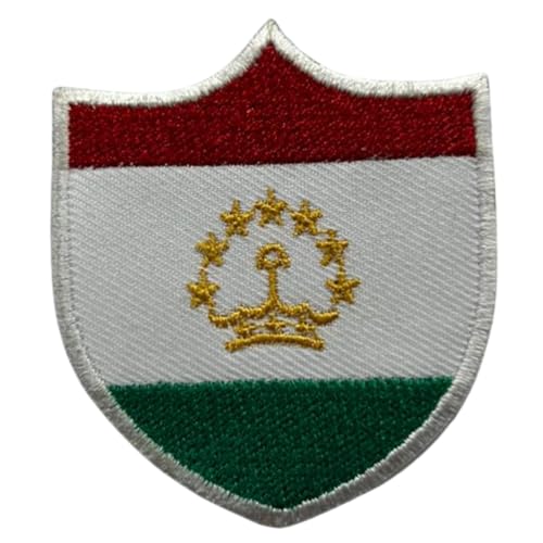 BeBuz Tadschikistan Schild Flagge Patch bestickt Eisen Sew On Badge National Emblem Tactical Military Moral Patch für Jacken, Rucksäcke, Hüte und Kleidung 6,3 x 5,5 cm von Be Buz