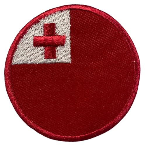 BeBuz Tonga Flagge Patch Rund/Kreis 6cm Besticktes Bügelbild Aufbügler Aufnäher Abzeichen Militär Taktisches Emblem Abzeichen für Jacken Rucksäcke Hüte Kleidung von Be Buz