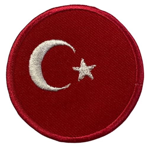 BeBuz Türkei Flagge Patch Rund/Kreis 6cm Besticktes Aufbügler Aufbügler Aufnäher Abzeichen Militär Taktisches Emblem Abzeichen für Jacken Rucksäcke Hüte Kleidung von Be Buz