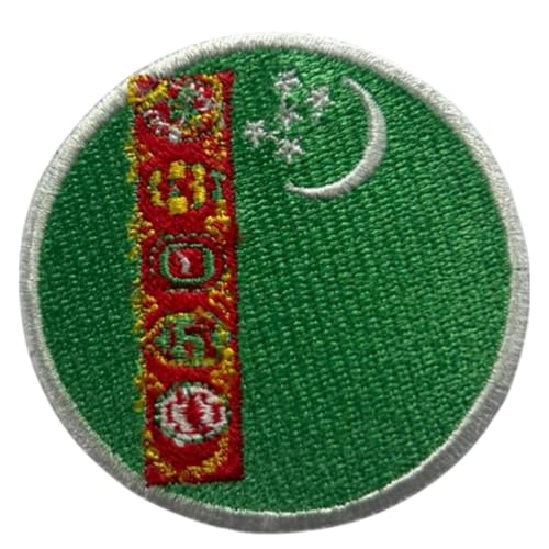 BeBuz Turkmenistan Flagge Patch Rund/Kreis 6cm Besticktes Aufbügler Aufbügler Aufnäher Abzeichen Militär Taktisches Emblem Abzeichen für Jacken Rucksäcke Hüte Kleidung von Be Buz