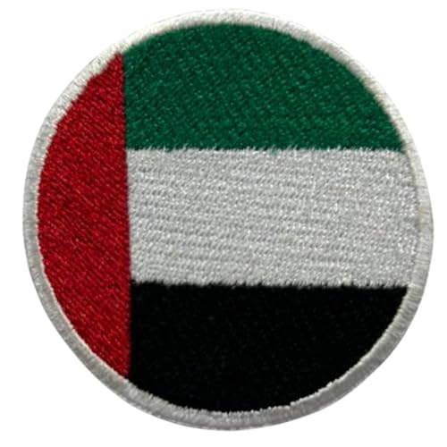 BeBuz Vereinigte Arabische Emirate Flagge Patch Rund/Kreis 6cm Besticktes Bügelbild Aufbügler Aufnäher, Militär Taktisches Emblem Abzeichen für Jacken, Rucksäcke, Hüte und Kleidung von Be Buz