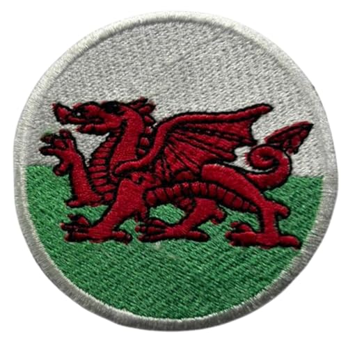 BeBuz Wales Flagge Patch Rund/Kreis 6cm Besticktes Bügelbild Aufbügler Aufnäher Abzeichen Militär Taktisches Emblem Abzeichen für Jacken Rucksäcke Hüte Kleidung von Be Buz