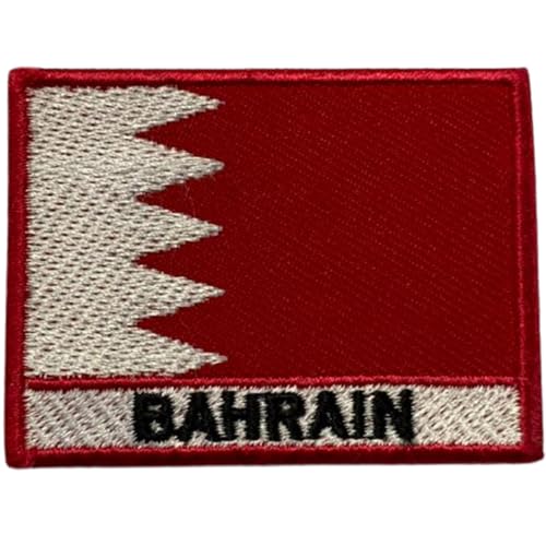 Bebuz Bahrain Flagge mit Namen, bestickt, zum Aufbügeln oder Aufnähen, Stoffreparatur-Flicken – Emblem von Be Buz