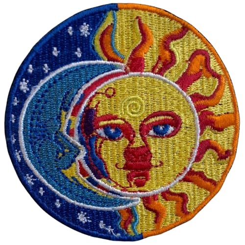 Bebuz Blue Moon and Yellow Sun Eclipse Embroidery Iron on Patches for Clothing Sew-On Applique for DIY Crafts Denim Jackets Jeans Backpacks von Be Buz