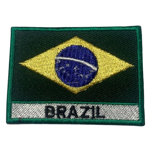Bebuz Brasilien-Flagge mit Namen, bestickt, zum Aufbügeln oder Aufnähen, Stoffreparatur-Flicken – Emblem von Be Buz