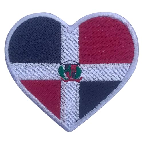 Bebuz Dominikanische Republik bestickte Herz-Flagge zum Aufbügeln oder Aufnähen, nationales Emblem, Applikation, Stoffreparatur, taktische Militär-Patches von Be Buz
