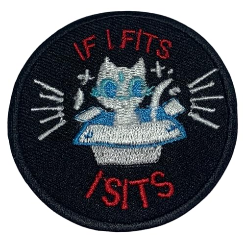 Bebuz If I Fits I Sits Cute Cat Embroidery Iron On Patches for Clothing Sew-On Applique for DIY Crafts Denim Jackets Jeans Backpacks von Be Buz