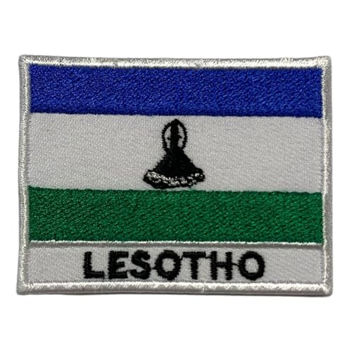 Bebuz Lesotho Flagge mit Namen, bestickt, zum Aufbügeln oder Aufnähen, Stoffreparatur-Flicken – Emblem von Be Buz