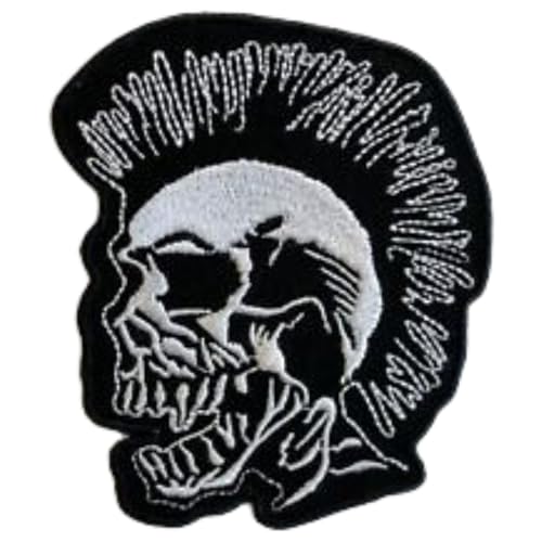 Bebuz Punk Kopf Schädel mit Spikes Haar Stickerei Bügelflicken für Kleidung Nähen auf Applikation für DIY Handwerk Denim Jacken Jeans Rucksäcke von Be Buz