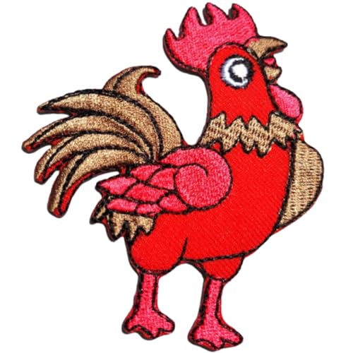 Bebuz Rote Huhn Stickerei Bügelbilder für Kleidung Aufnäher Applikation für DIY Handwerk Denim Jacken Jeans Rucksäcke von Be Buz