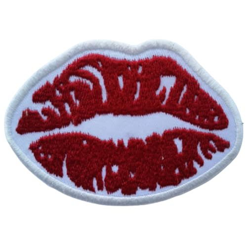 Bebuz Rote Lippen Stickerei Bügelbilder für Kleidung Aufnäher Applikation für DIY Handwerk Denim Jacken Jeans Rucksäcke von Be Buz