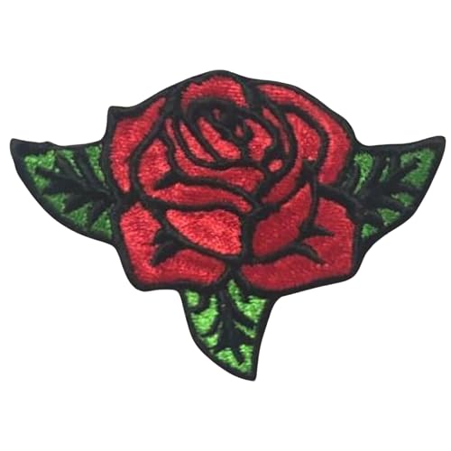 Bebuz Rote Rose Blume Stickerei Bügelbilder für Kleidung Aufnäher Applikation für DIY Handwerk Denim Jacken Jeans Rucksäcke von Be Buz