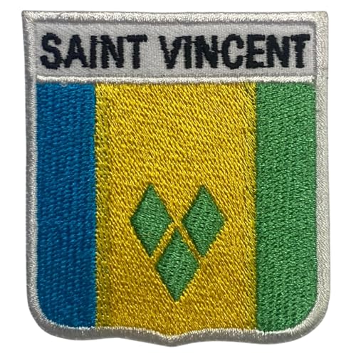 Bebuz St. Vincent National Shield Flag Patch Embroidered Iron On Patches Sew On Badge Patriotic Applique Emblem for Jackets Hats Bags Military Uniforms von Be Buz