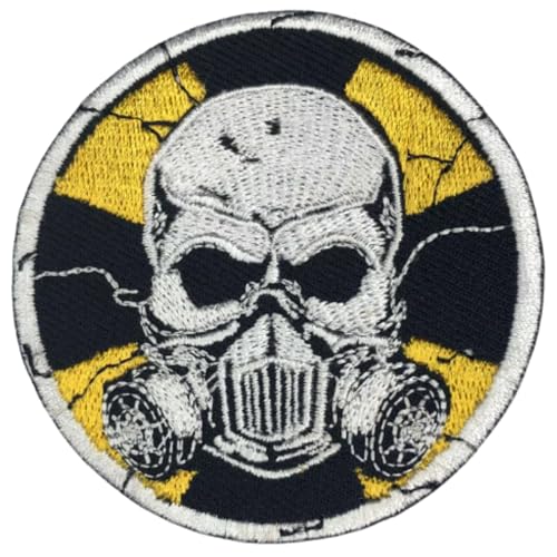 Bebuz Strahlung Totenkopf mit Maske Stickerei Bügelbilder für Kleidung Aufnäher Applikation für DIY Handwerk Denim Jacken Jeans Rucksäcke Bebuz Strahlung Totenkopf mit Maske Stickerei Bügelbilder für Kleidung Aufnäher Applikation für DIY Handwerk Denim Jacken Jeans Rucksäcke von Be Buz