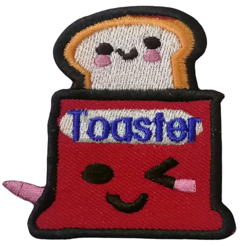 Bebuz Toaster mit Happy Slice Brot Stickerei Bügelflicken für Kleidung Aufnäher Applikation für DIY Handwerk Denim Jacken Jeans Rucksäcke Bebuz Toaster mit Happy Slice Brot Stickerei Bügelflicken für Kleidung Aufnäher Applikation für DIY Handwerk Denim Jacken Jeans Rucksäcke von Be Buz