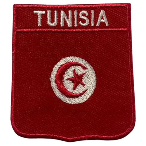 Bebuz Tunesien Nationalschild Flagge Patch bestickt Bügelbilder Aufnäher Patriotische Applikation Emblem für Jacken Hüte Taschen Militäruniformen von Be Buz